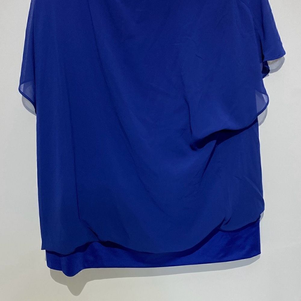Wangzhi Women's Short Sleeve Pleated Front Loose Chiffon Blue Blouse Size 2XL - Picture 6 of 8